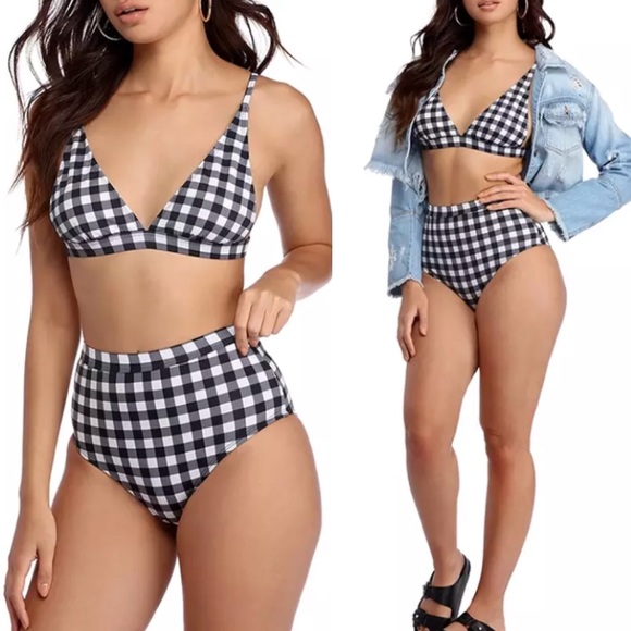 (Tops ONLY left!) High Waisted Gingham Bikini Set - Picture 3 of 5